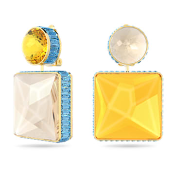 Orbita earrings, Asymmetrical, Square cut crystal, Multicoloured, Gold-tone plated - Swarovski, 5600522