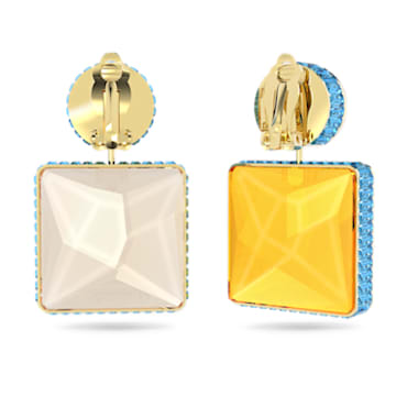 Orbita clip earrings, Asymmetrical design, Square cut, Multicoloured, Gold-tone plated - Swarovski, 5600522
