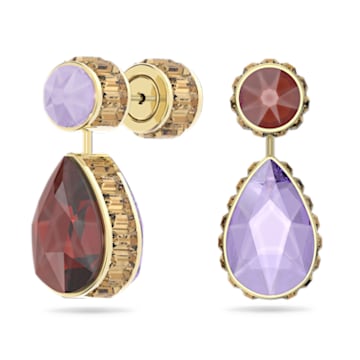 Orbita earrings, Asymmetrical, Drop cut crystals , Multicoloured, Gold-tone plated - Swarovski, 5600523