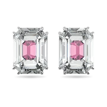 Chroma Stud Earrings, Pink, Rhodium plated - Swarovski, 5600627