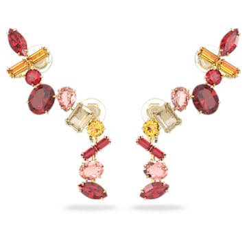 Gema clip earrings, Mixed cuts, Multicoloured, Gold-tone plated - Swarovski, 5600762