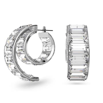 Anneaux d'oreilles Matrix, Taille baguette, Blanches, Métal rhodié - Swarovski, 5600776
