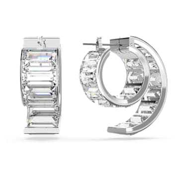 Orecchini a cerchio Matrix, Taglio baguette, Bianchi, Placcato rodio - Swarovski, 5600776