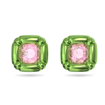 Pendientes de botón Dulcis, Cristales de talla cushion, Verde - Swarovski, 5600778