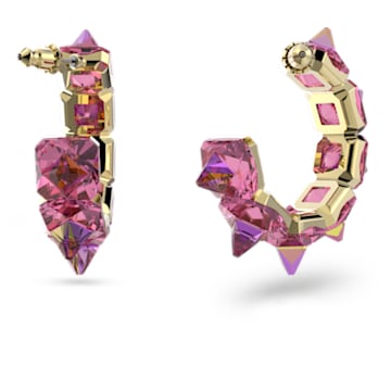 Ortyx 大圈耳環, 金字塔形切割, 粉紅色, 鍍金色色調 - Swarovski, 5600895
