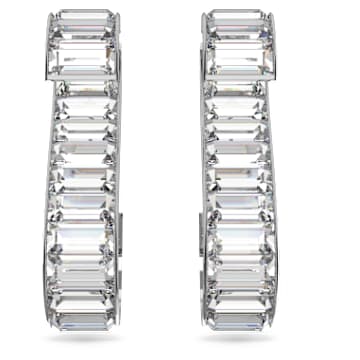 Matrix S 드롭 이어링, 바게트 컷, 화이트, 로듐 플래팅 - Swarovski, 5600973