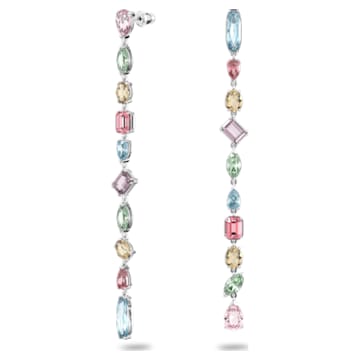 Gema drop earrings, Asymmetrical design, Mixed cuts, Extra long, Multicolored, Rhodium plated - Swarovski, 5600979