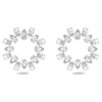 Millenia 大圈耳环, 圆形、梨形切割, 中码, 白色, 镀铑 - Swarovski, 5601509