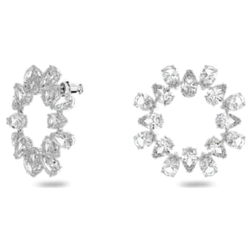 Millenia hoop earrings, Circle, Pear cut, Medium, White, Rhodium plated - Swarovski, 5601509