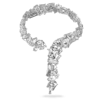 Mesmera Y形項鏈, 超大Swarovski水晶, 白色, 鍍白金色 - Swarovski, 5601526