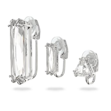 Mesmera 夹式耳环, 单只、套装（3）、长方形切割, 白色, 镀铑 - Swarovski, 5601534