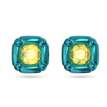 Pendientes de botón Dulcis, Cristales de talla cushion, Azul - Swarovski, 5601588