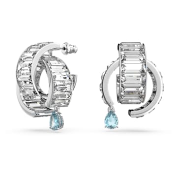 Matrix hoop earrings, Blue, Rhodium plated - Swarovski, 5601630