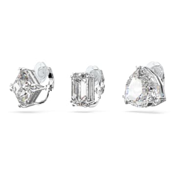 Brinco de mola Millenia, Conjunto (3), Design assimétrico, Branco, Lacado a ródio - Swarovski, 5602413