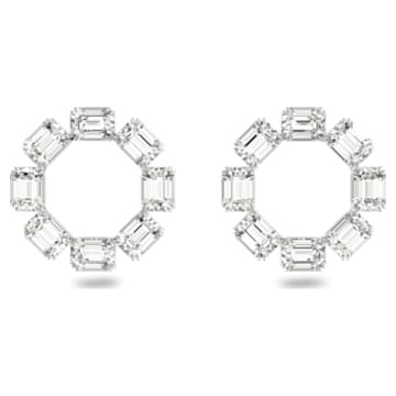 Millenia 穿孔耳環, 圓形切割, 八角形切割Swarovski 水晶, 白色, 鍍白金色 - Swarovski, 5602780