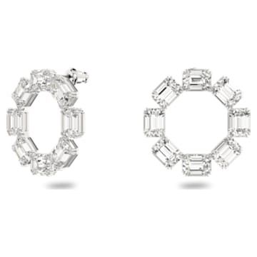 Millenia 穿孔耳環, 圓形切割, 八角形切割Swarovski 水晶, 白色, 鍍白金色 - Swarovski, 5602780