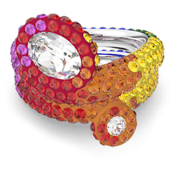Tigris ring, Set (2), Asymmetrical design, Multicoloured, Rhodium plated - Swarovski, 5605010