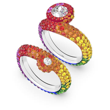 Tigris 戒指, 非對稱, 套件, 彩色, 鍍白金色 - Swarovski, 5605010