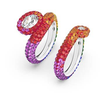 Tigris ring, Set (2), Asymmetrical design, Multicoloured, Rhodium plated - Swarovski, 5605010