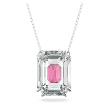 Chroma necklace, Octagon cut, Pink, Rhodium plated