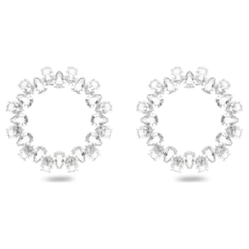 Millenia earrings, Circle, Pear cut crystals, Larges, White, Rhodium plated - Swarovski, 5608814