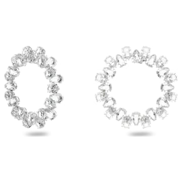 Millenia hoop earrings, Circle, Pear cut, Large, White, Rhodium plated - Swarovski, 5608814