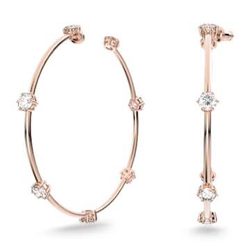 Constella 大圈耳环, 圆形切割, 小码, 白色, 镀玫瑰金色调 - Swarovski, 5609706