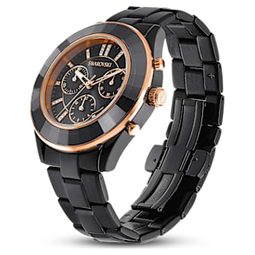 Zegarek Octea Lux Sport, Swiss Made, Metalowa bransoleta, Czarny, Czarna powłoka - Swarovski, 5610472