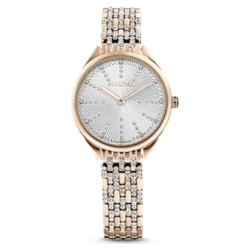 Ročna ura Attract, Izdelano v Švici, Pavé, Kovinska zapestnica, Zlat odtenek, Prevleka v zlatem odtenku šampanjca - Swarovski, 5610484