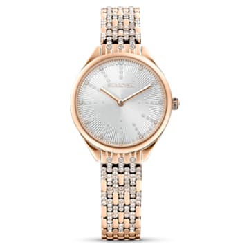 Ceas Attract, Fabricat în Elveția, Pavé, Brățară de metal, Nuanță roz-aurie, Finisaj în nuanță roz-aurie - Swarovski, 5610487