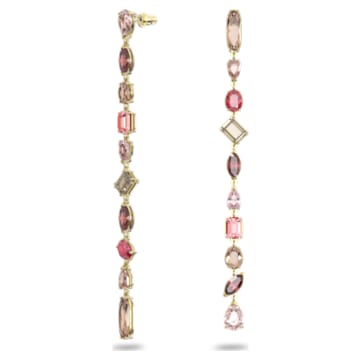 Gema drop earrings, Asymmetrical design, Mixed cuts, Extra long, Multicoloured, Gold-tone plated - Swarovski, 5610725
