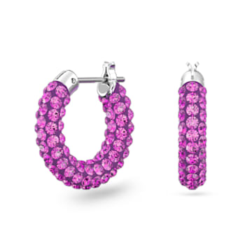 Tigris hoop earrings, Pink, Rhodium plated - Swarovski, 5610961