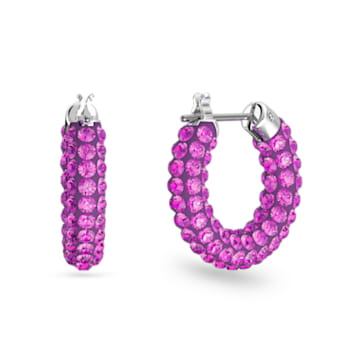 Tigris hoop earrings, Pink, Rhodium plated - Swarovski, 5610961