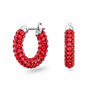 Tigris hoop earrings, Red, Rhodium plated - Swarovski, 5610963