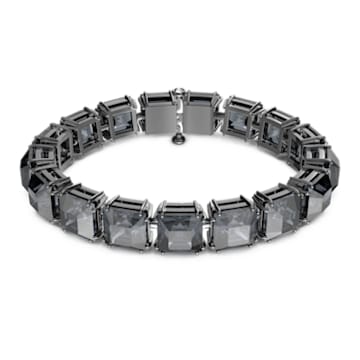 Millenia 手鏈, 方形切割, 中碼, 灰色, 鍍黑鉻色 - Swarovski, 5612682