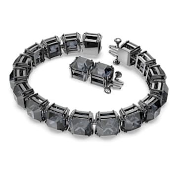 Millenia 手鏈, 方形切割, 中碼, 灰色, 鍍黑鉻色 - Swarovski, 5612682