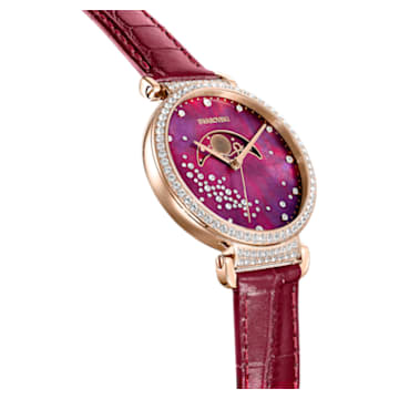 Reloj Passage Moon Phase, Fabricado en Suiza, Luna, Correa de piel, Rojo, Acabado tono oro rosa - Swarovski, 5613323