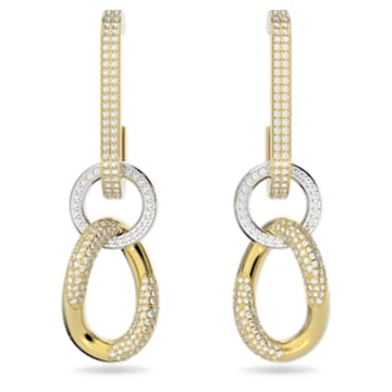 Dextera drop earrings, White, Gold-tone plated - Swarovski, 5613385