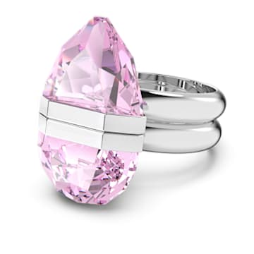 Lucent ring, Magnetic closure, Pear cut, Pink, Rhodium plated - Swarovski, 5613558