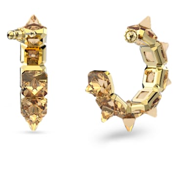Chroma hoop earrings, Pyramid cut crystals, Yellow, Gold-tone plated - Swarovski, 5613722