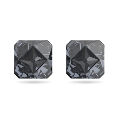 Chroma stud earrings, Pyramid cut crystals, Gray, Ruthenium plated - Swarovski, 5613723
