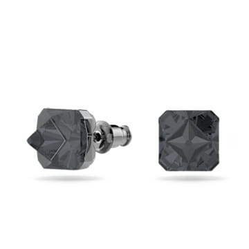 Ortyx stud earrings, Pyramid cut, Gray, Ruthenium plated - Swarovski, 5613723