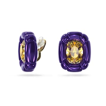 Dulcis clip earrings, Cushion cut crystals, Purple, Rhodium plated - Swarovski, 5613729