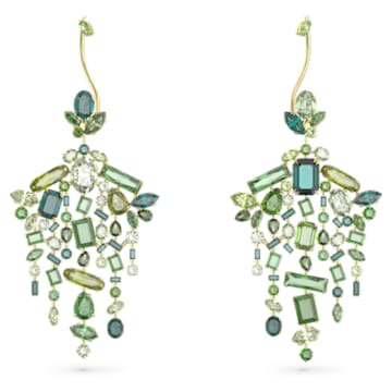 Gema 扣式耳環, 非對稱設計, 混合式切割, Swarovski 水晶吊燈, 綠色, 鍍金色色調 - Swarovski, 5613732