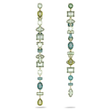 Pendants d'oreilles Gema, Design asymétrique, Tailles variées, Extra-longs, Vertes, Placage de ton or - Swarovski, 5613734