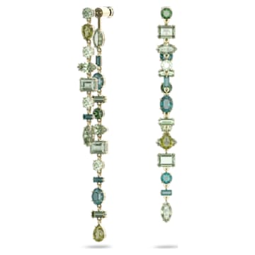 Orecchini pendenti Gema, Design asimmetrico, Taglio misto, Extra lunghi, Verdi, Placcato color oro - Swarovski, 5613734