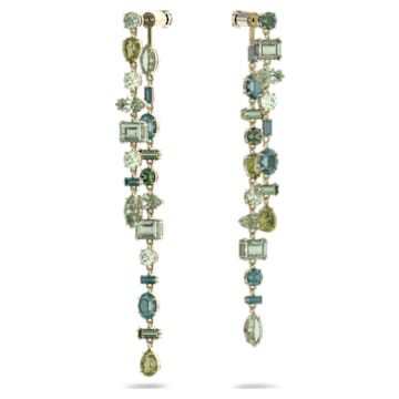 Gema Drop-Ohrhänger, Asymmetrisches Design, Verschiedene Schliffe, Extralang, Grün, Goldlegierungsschicht - Swarovski, 5613734