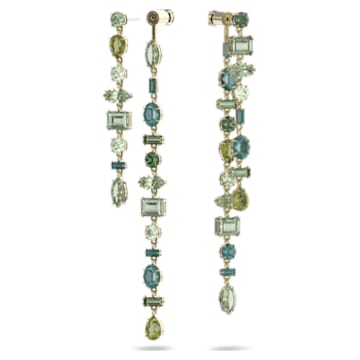 Gema drop earrings, Long, Green, Gold-tone plated - Swarovski, 5613734