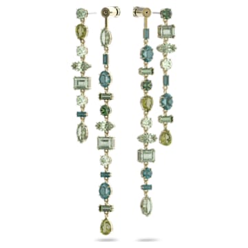 Gema drop earrings, Asymmetrical, Long, Green, Gold-tone plated - Swarovski, 5613734