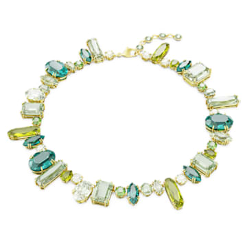 Gema necklace, Mixed cuts, Green, Gold-tone plated by SWAROVSKI